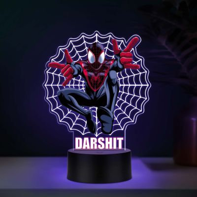 Custom Superhero Acrylic LED Lamp with UV Print – Personalized Name Web Design Night Light for Kids